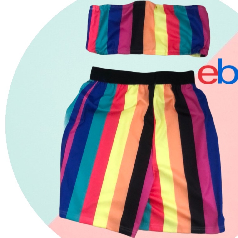 Rainbow tube top and shorts